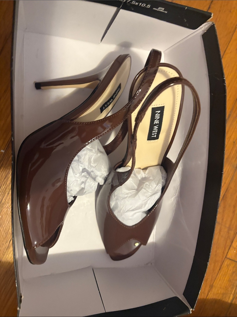 Nine West Brown Patent Peep-Toe Slingback Heels